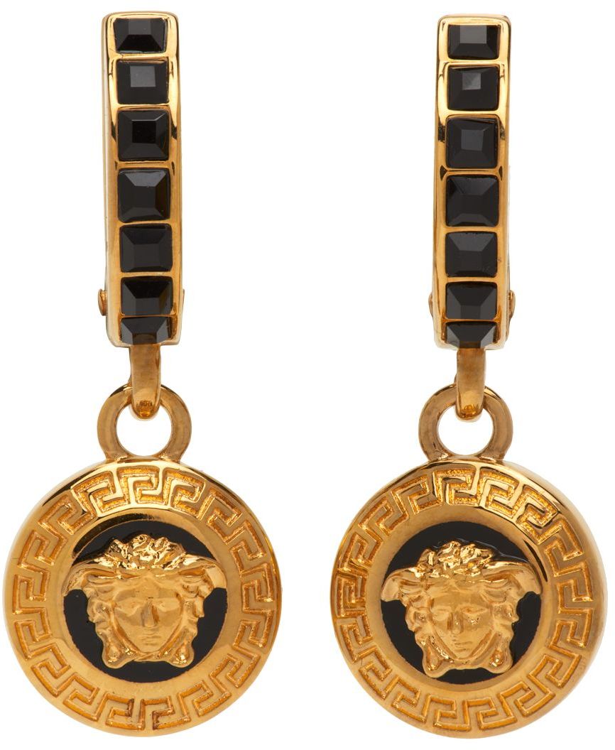 Verleiding ijs Roman Versace: Gold Crystal Medusa Earrings | SSENSE