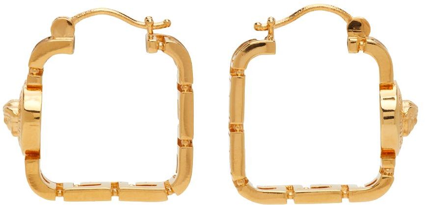 Versace Gold Grecca Square Hoop Earrings