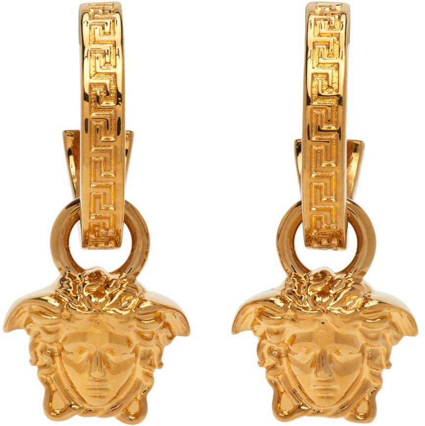 Femme Bijoux Boucles d’oreilles Boucles doreilles à anneau dorées à méduseà motif à clé grecque Versace en coloris Métallisé 