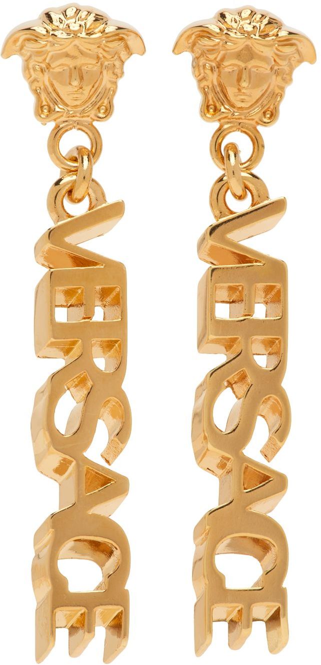 Versace Gold Logo Drop Earrings