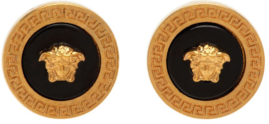 Versace Gold & Black Enameled Medusa Earrings