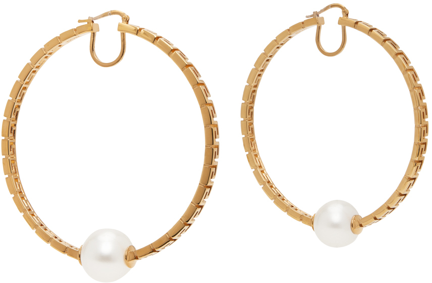 Versace Gold & White Greca Earrings