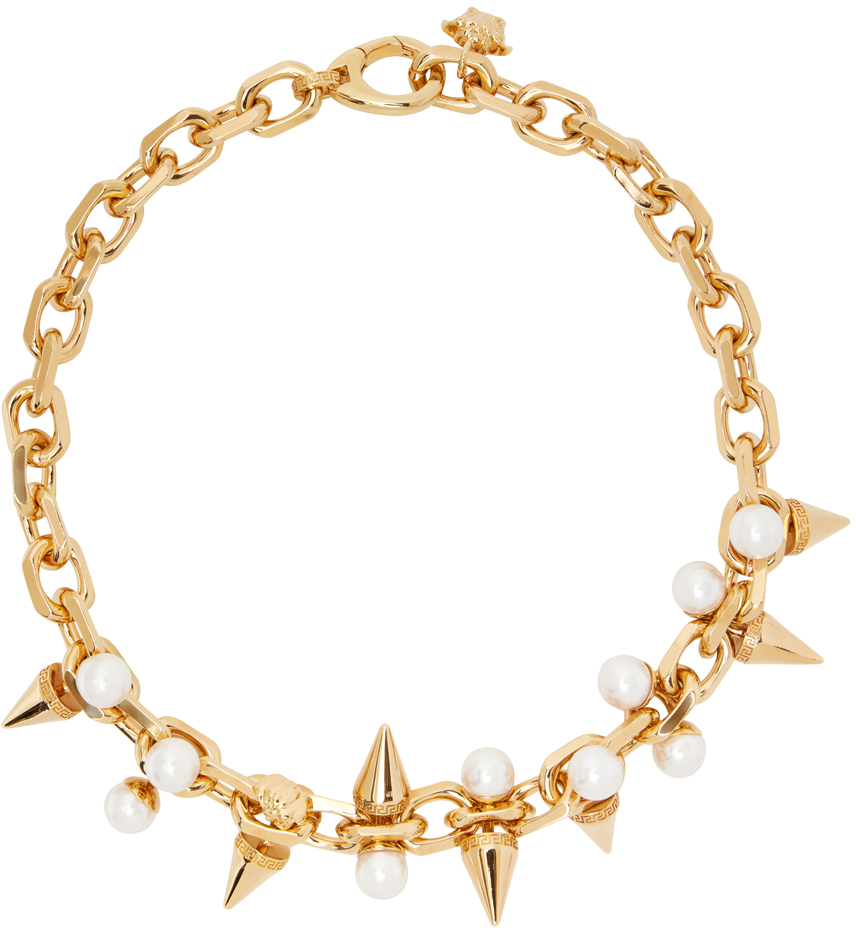 Gold Pearl Spike Necklace by Versace on Sale