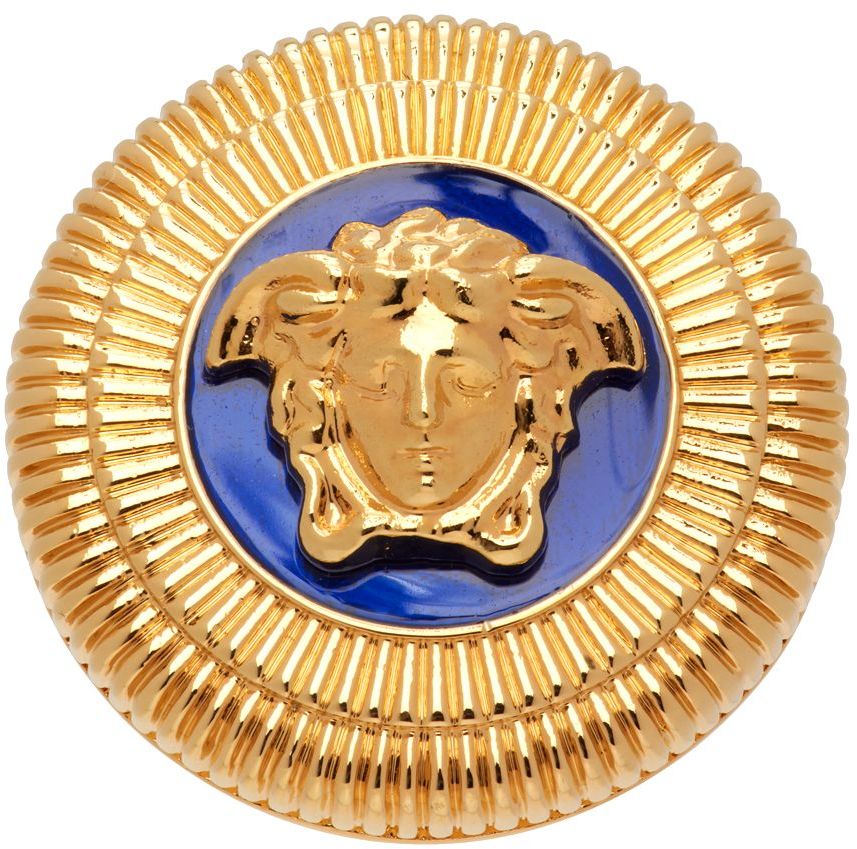 Versace Gold & Blue Medusa Biggie Ring In 4j570  Gold-r