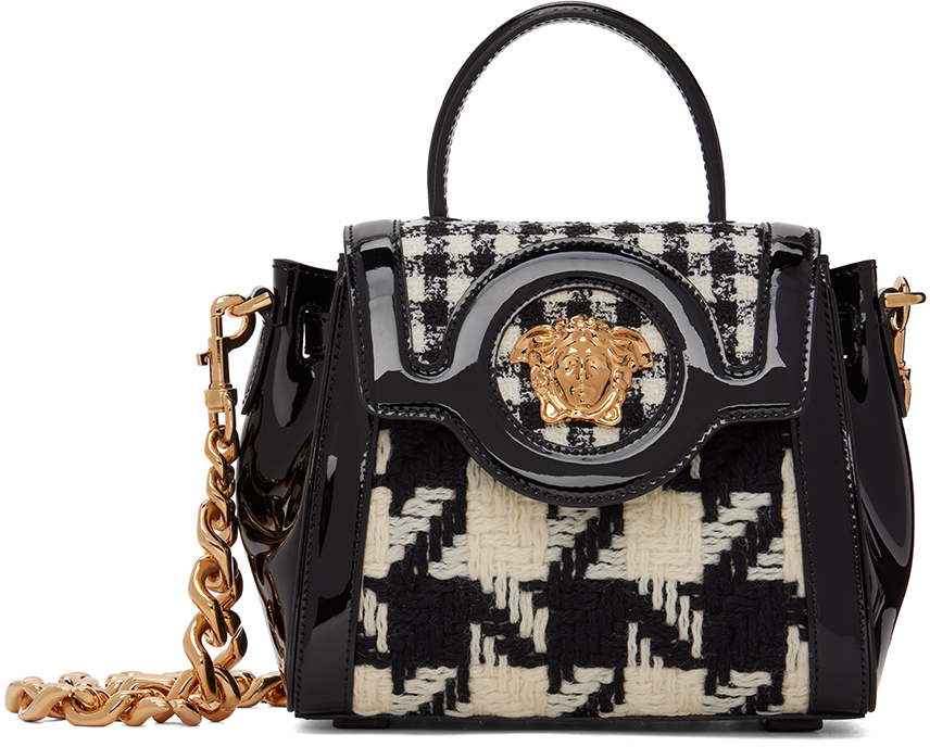 VERSACE Calfskin Medium La Medusa Top Handle Handbag Black 1248119