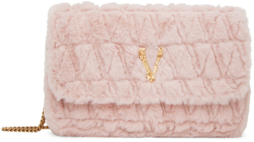 Versace Pink Faux-fur Virtus Bag In 1pg4v English Rose-v