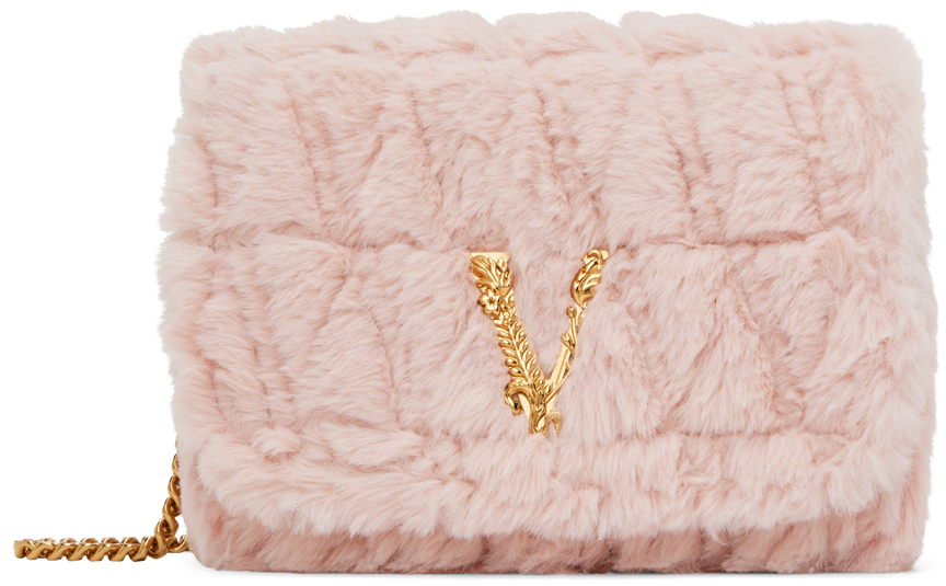 Versace Pink Faux-fur Virtus Bag In 1pg4v English Rose-v