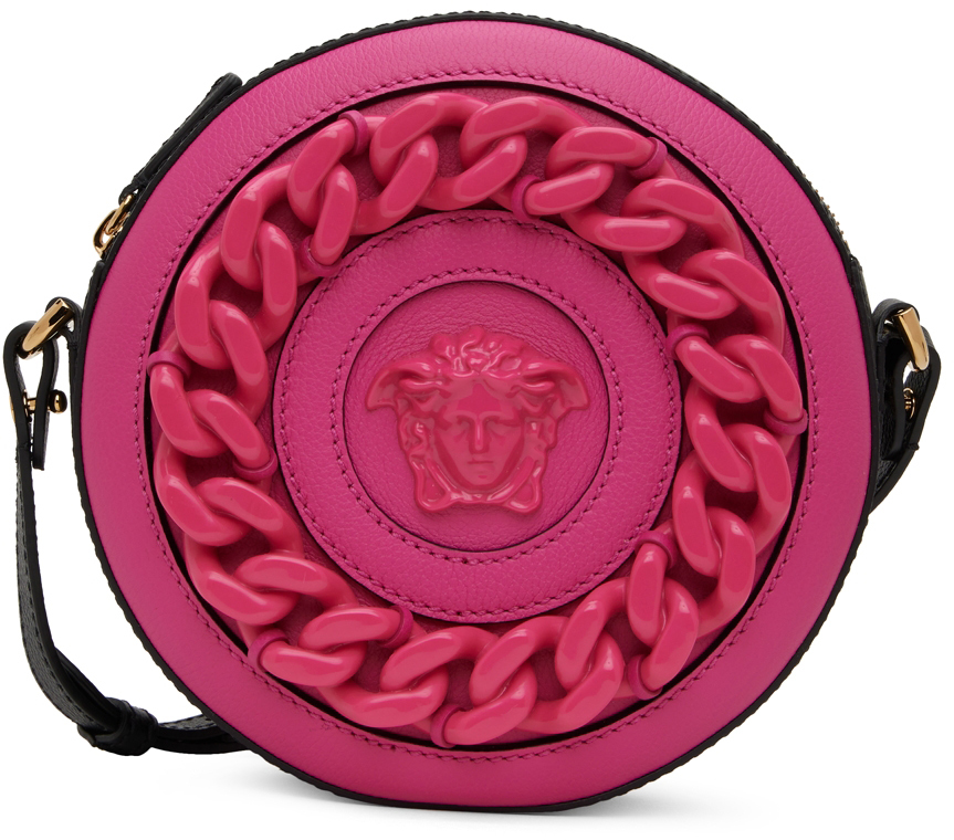 Versace Pink & Black 'La Medusa' Round Crossbody Bag