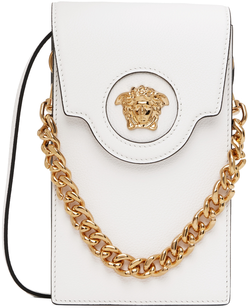 Versace: White 'La Medusa' Phone Bag