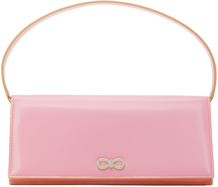 MACH & MACH Pink Crystal Bow Baguette Bag