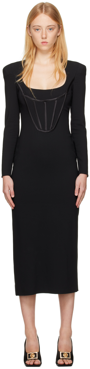 Versace Black Boning Midi Dress