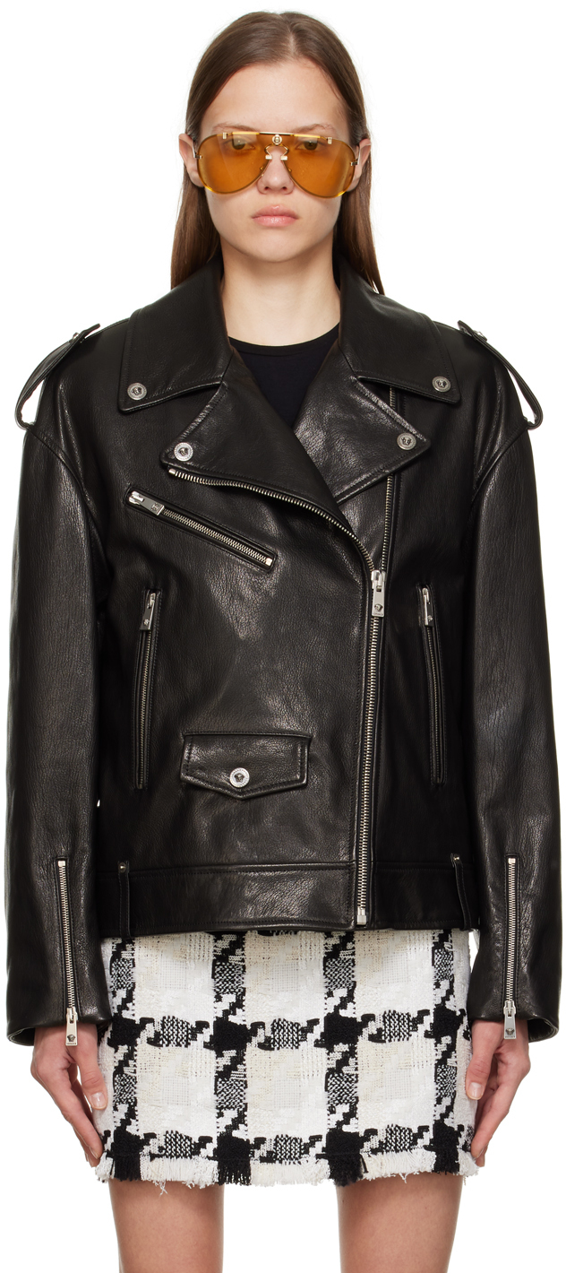 Black Medusa Leather Jacket by Versace on Sale