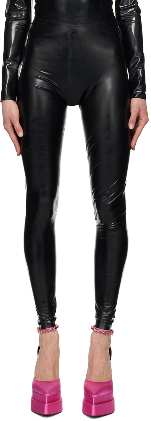 Shop Versace Black Zip Leggings In 1b000 Black