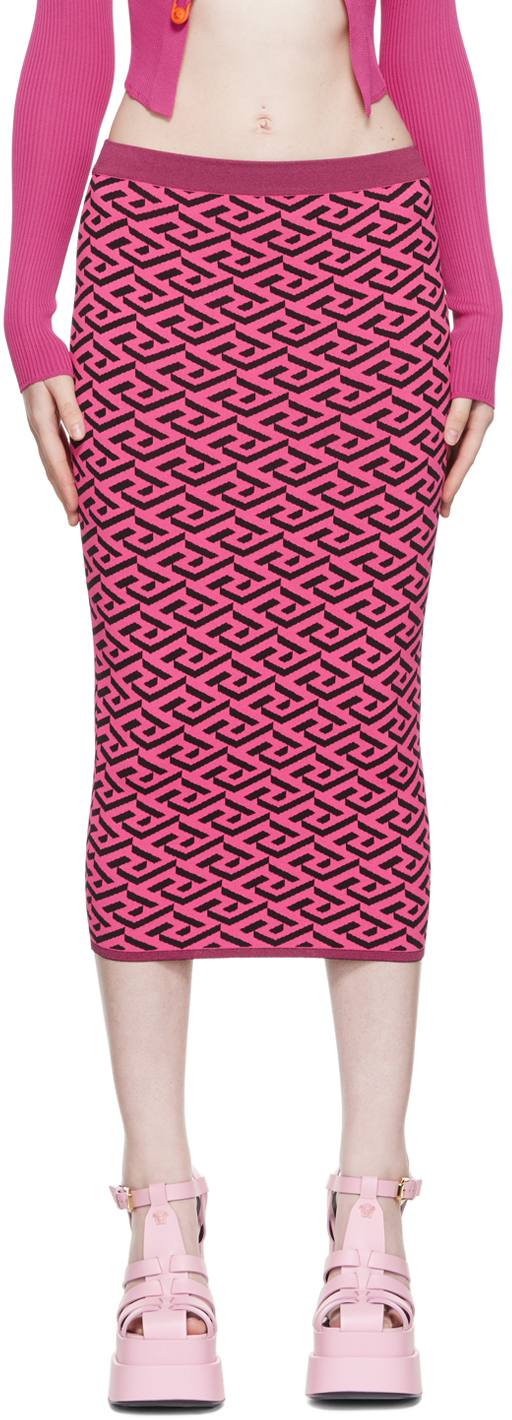 Versace Pink 'La Greca' Midi Skirt