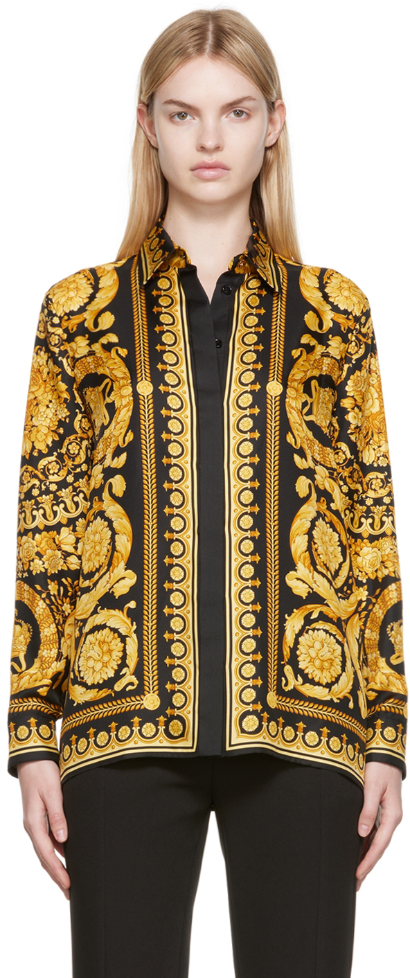 Versace: Black & Gold Silk Shirt | SSENSE
