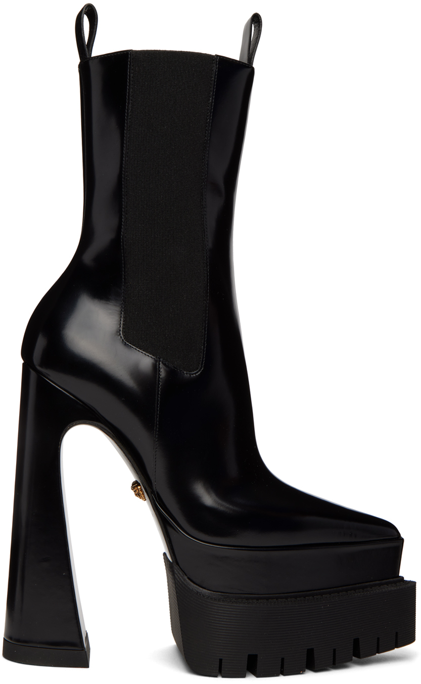 Black Aevitas Pointy Boots by Versace on Sale