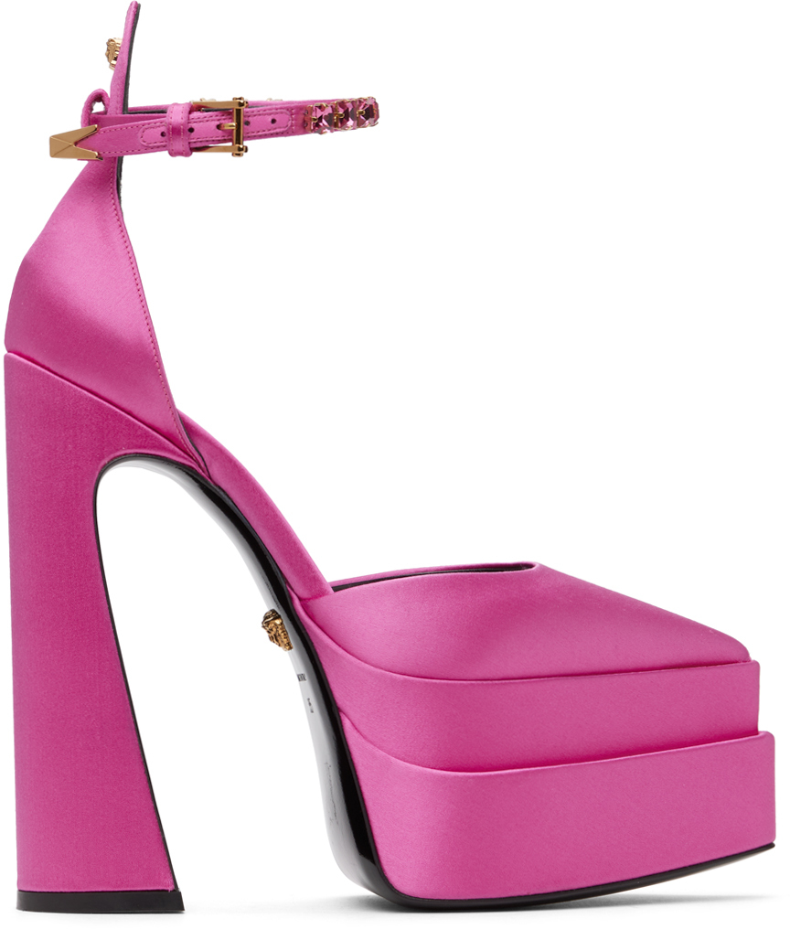 Lycia Satin Platform Pumps Pink | Versace US
