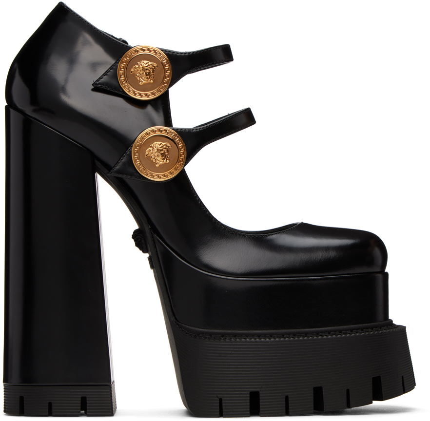 Versace Black Buttoned Platform Heels