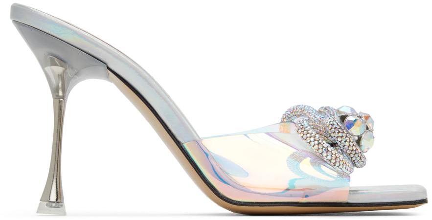 MACH & MACH Silver Double Bow Heeled Sandals