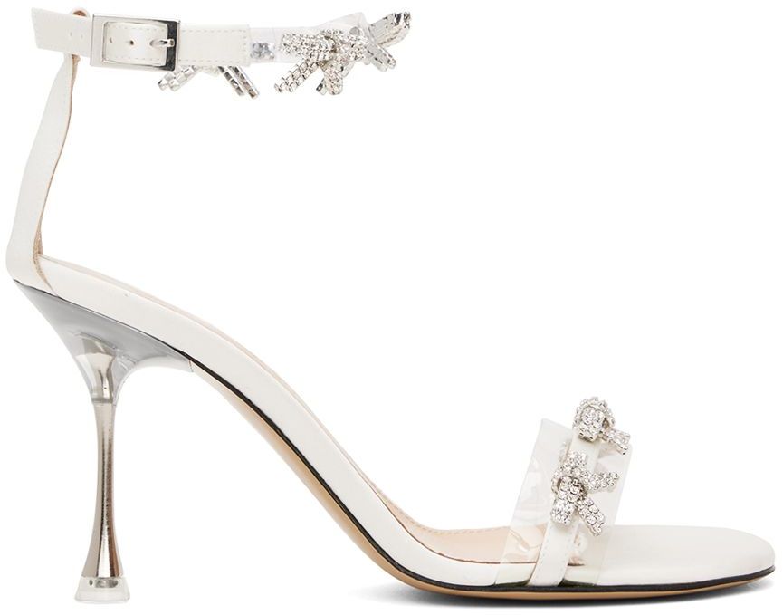 MACH & MACH White 'Floating Crystal Bow' Heeled Sandals