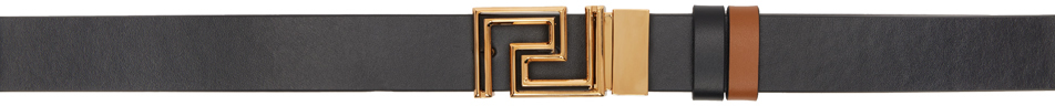 Versace Reversible Black & Brown Greca Belt In 2b56v Nero+beige-oro