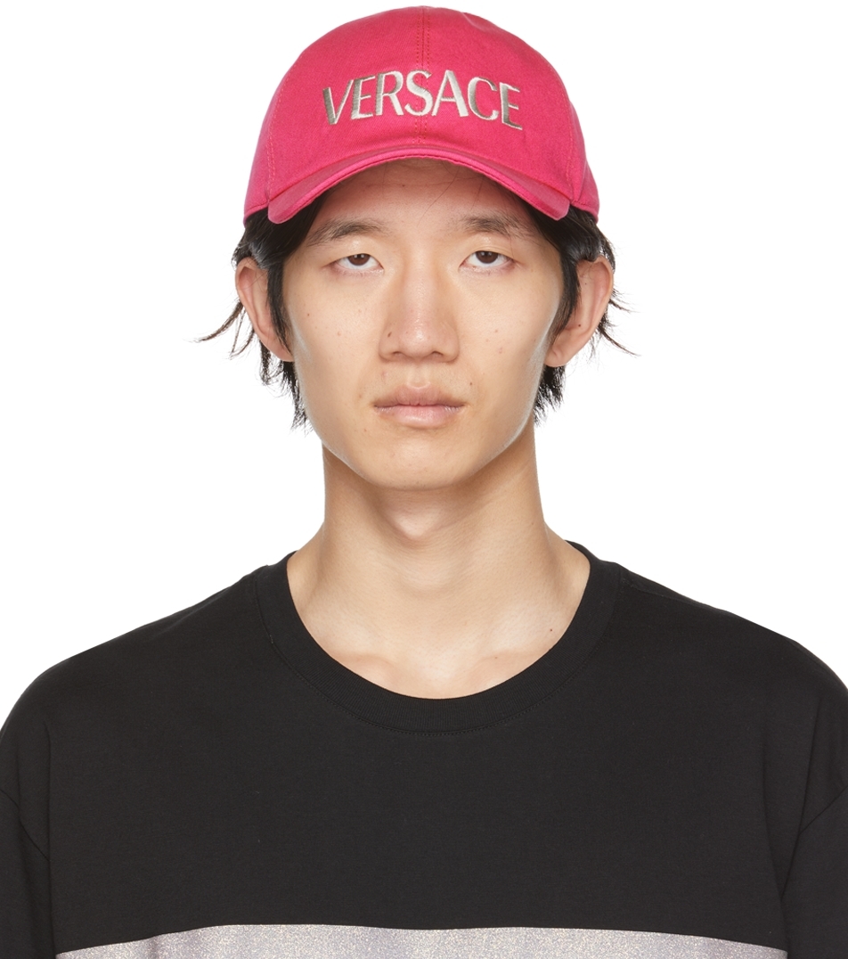 Versace Pink & Silver Embroidered Logo Cap In Fuchsia
