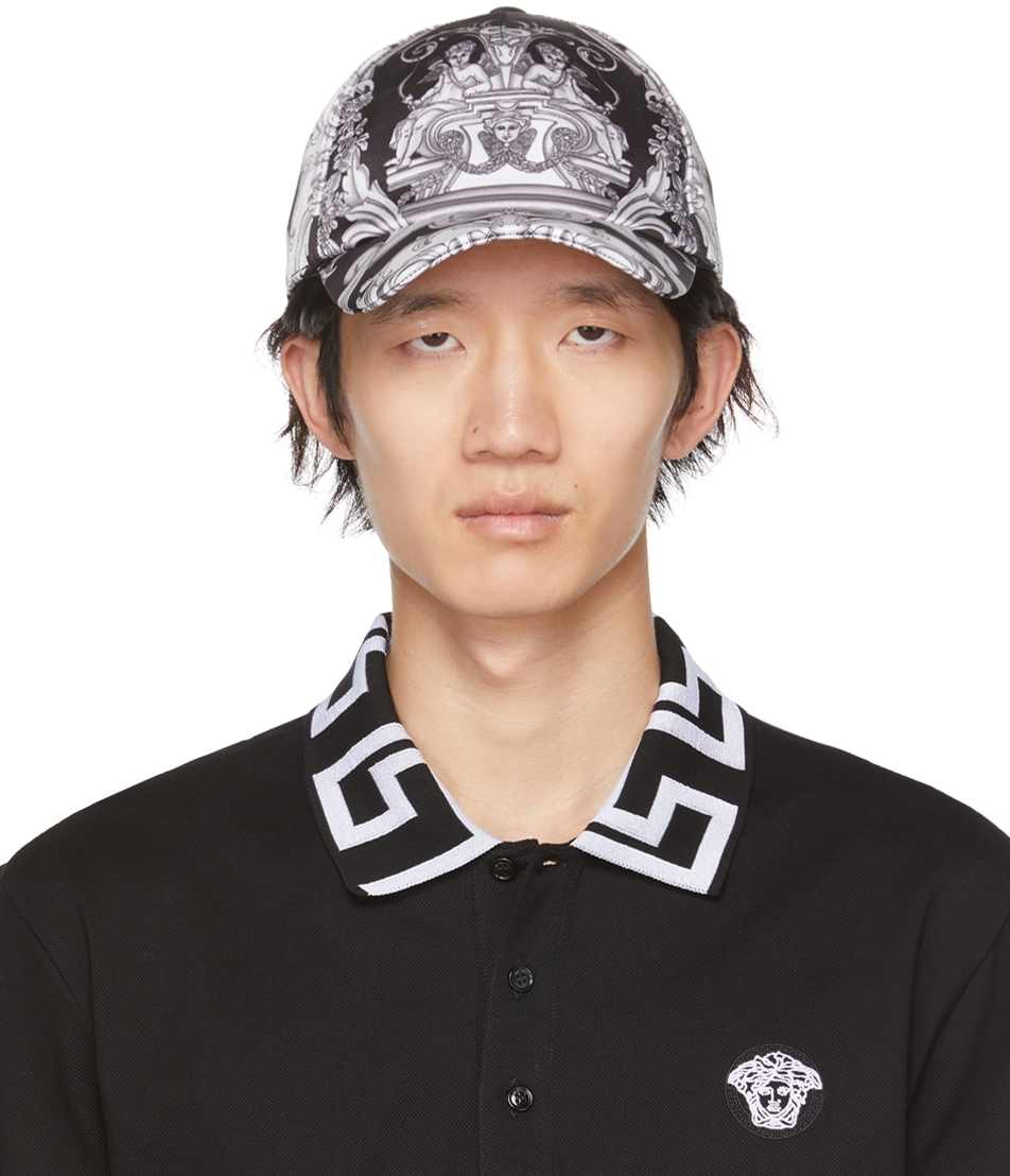 Black & White Baroque Cap by Versace on Sale