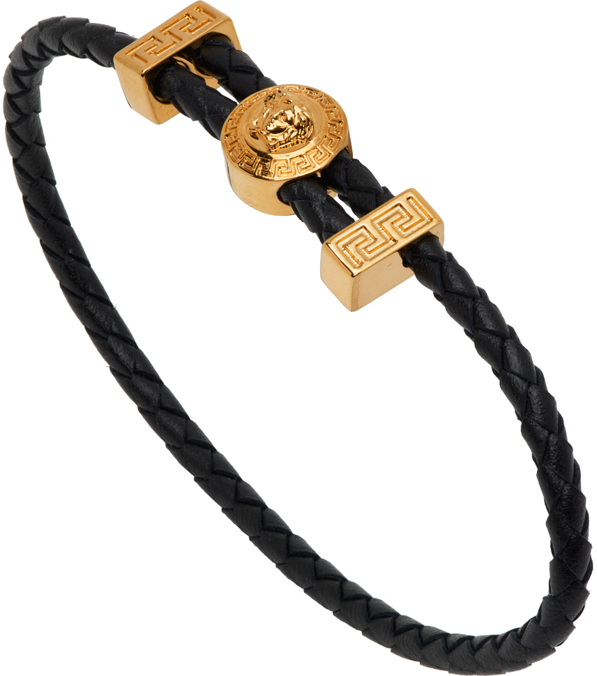 Versace Black & Gold Leather Bracelet