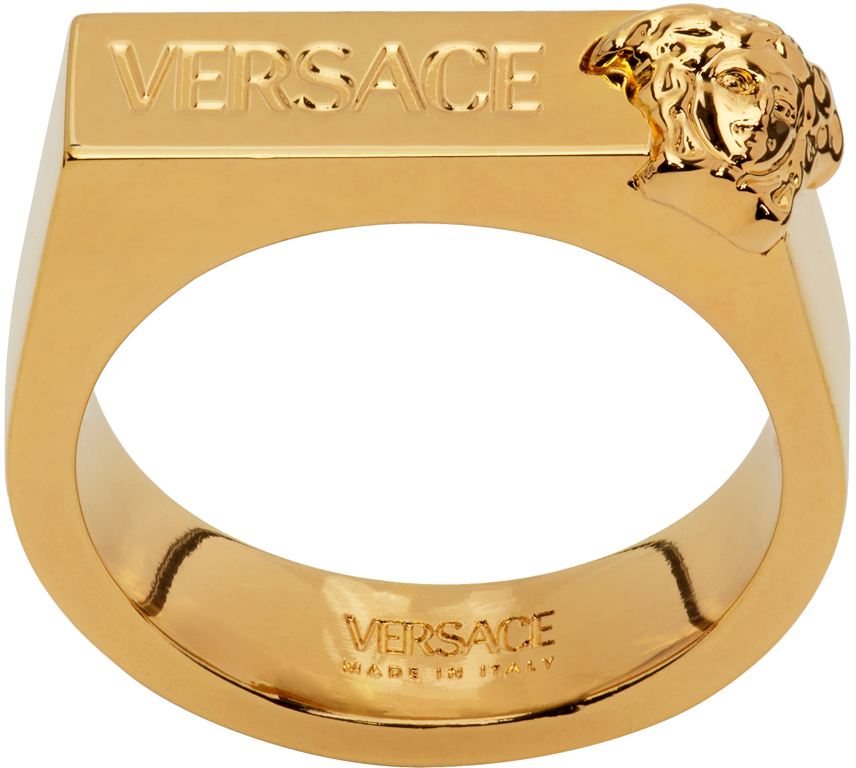 SSENSE Men Accessories Jewelry Rings Gold & White Medusa Ring 