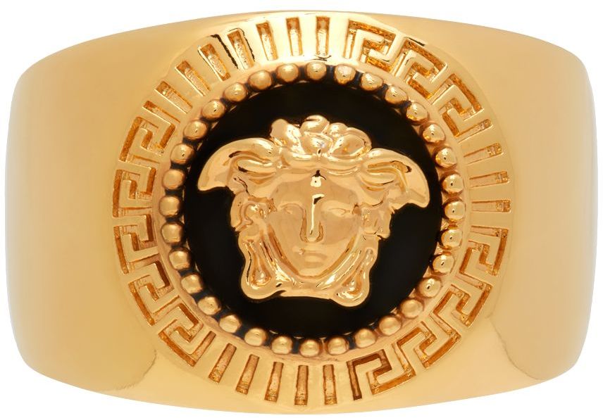 Versace Gold Round Enameled Medusa Ring