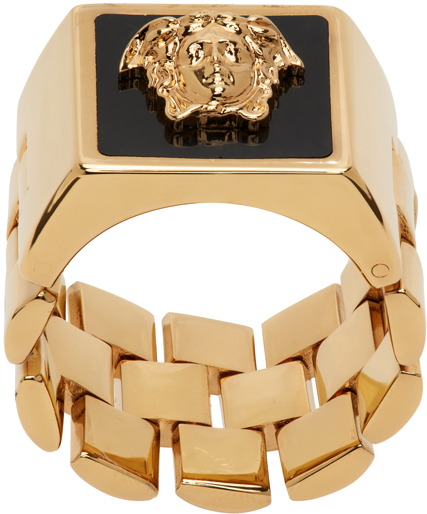 Versace Gold & Black Smalto Ring