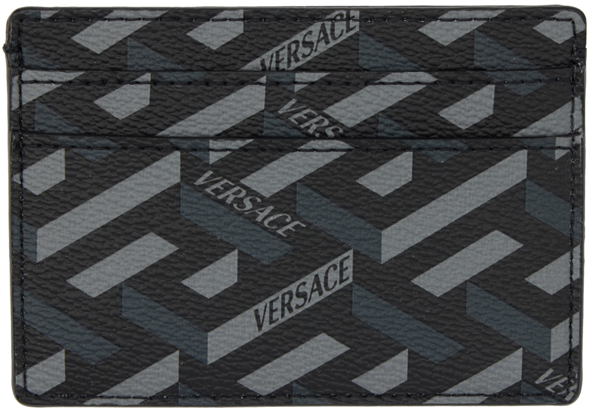 Versace Black & Gray La Greca Card Holder