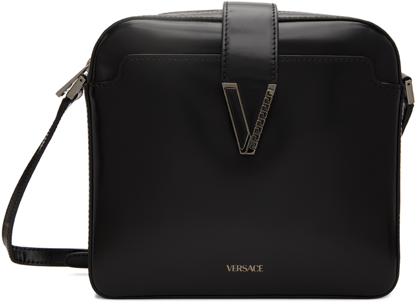 Versace Black V Greca Messenger Bag