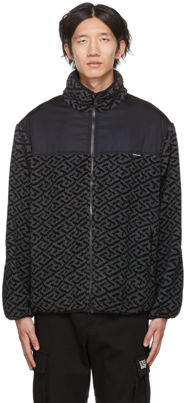 Versace Black & Gray La Greca Jacket In 2e+160 Grigio Melang