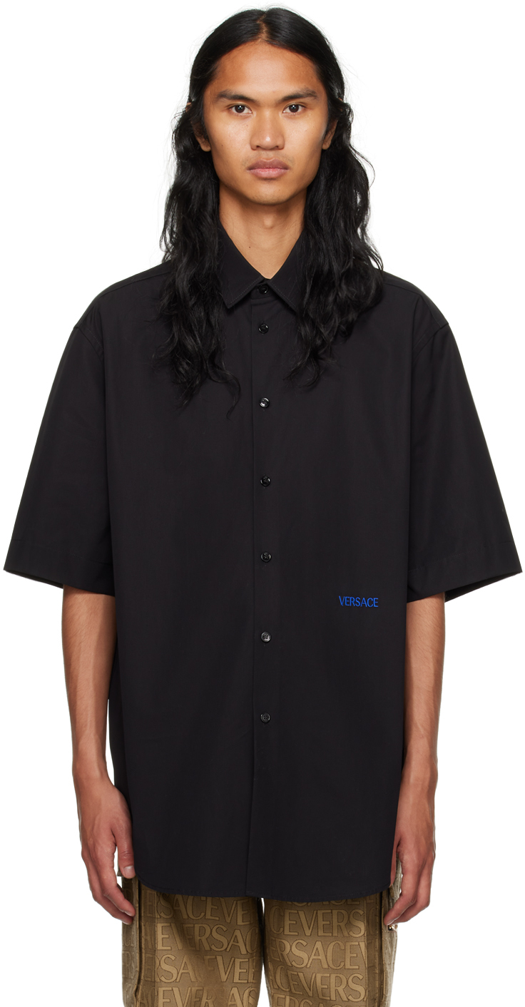 Versace Black Embroidered Shirt In 1b000 Nero