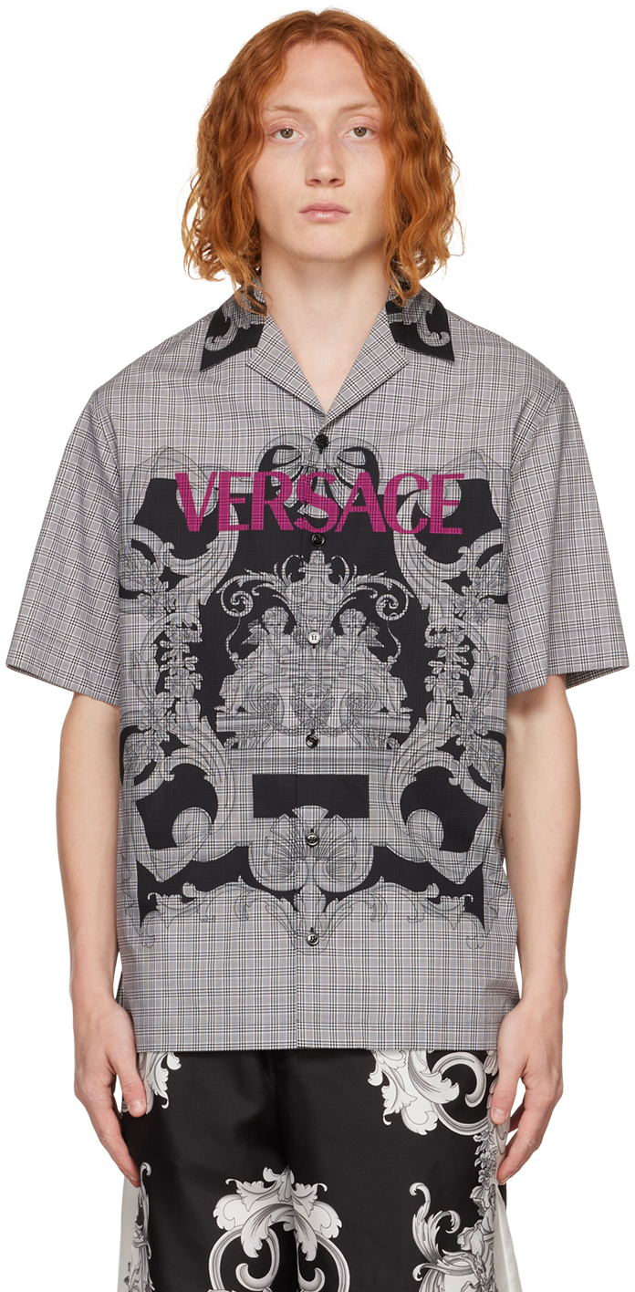 Shop Versace Gray Baroque Shirt In 5b040 Nero+bianco