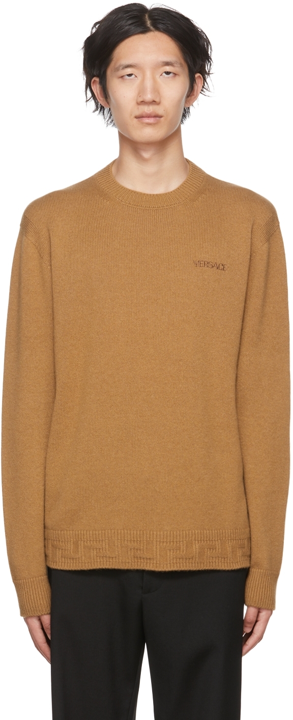 Shop Versace Brown Greca Sweater In 1n700 Tawny Brown