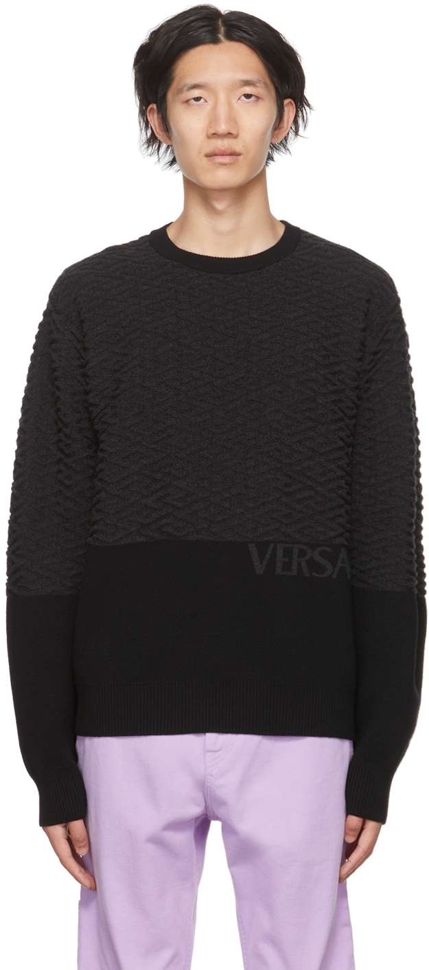 Shop Versace Black La Greca Sweater In 1b000 Nero