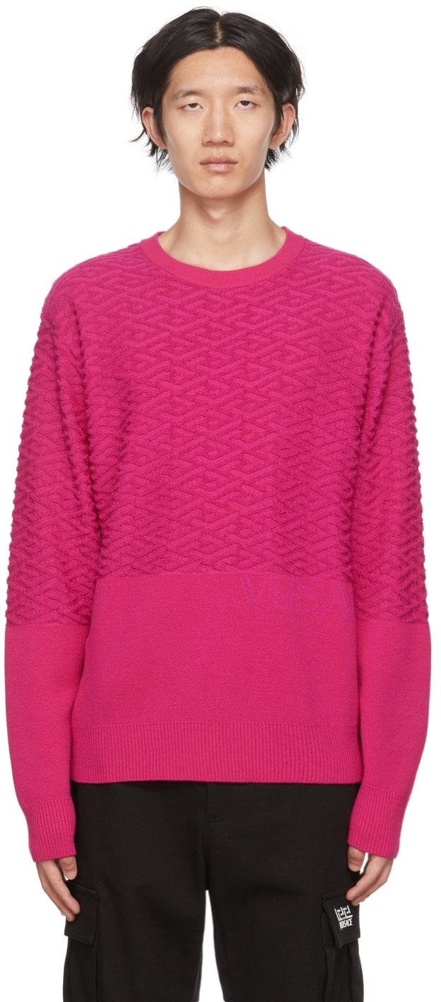 Shop Versace Pink La Greca Sweater In 1pf00 Fuchsia