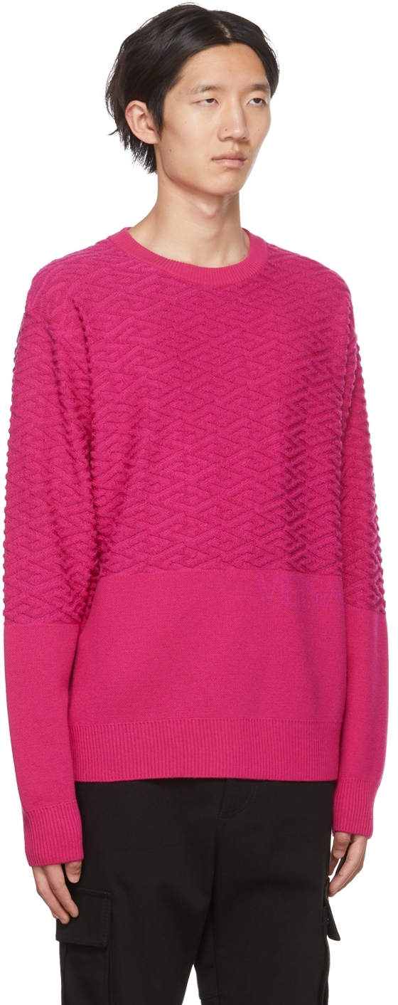 Versace Greca Signature Wool Blend Knit Sweater In 1pf00 Fuchsia