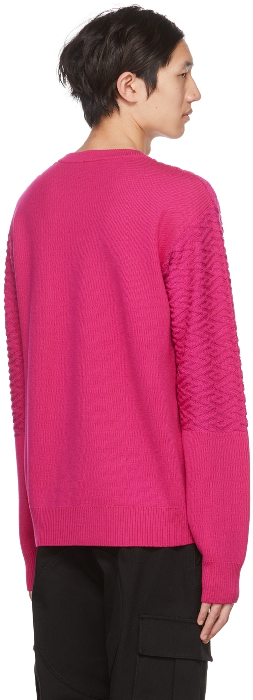 Versace Greca Signature Wool Blend Knit Sweater In 1pf00 Fuchsia