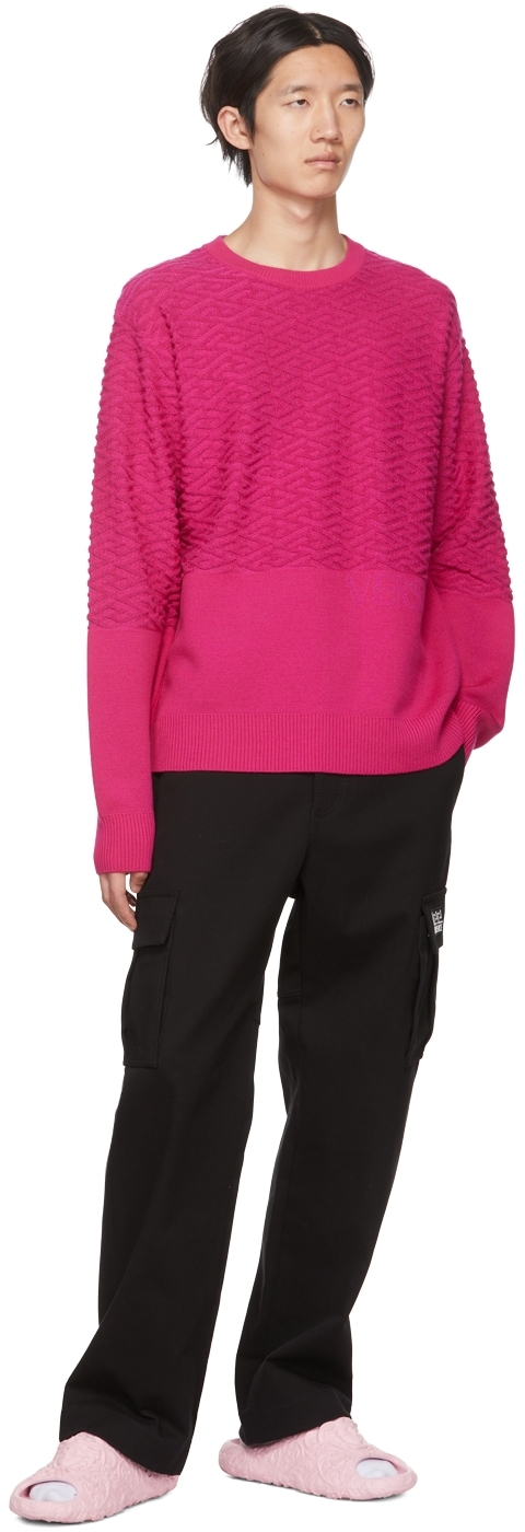 Versace Greca Signature Wool Blend Knit Sweater In 1pf00 Fuchsia