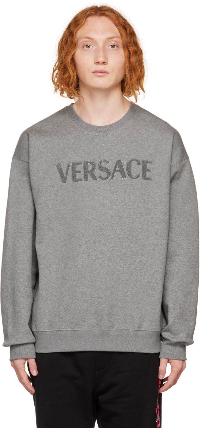 Shop Versace Gray Embroidered Sweatshirt In 1e+100 Grigio Medio