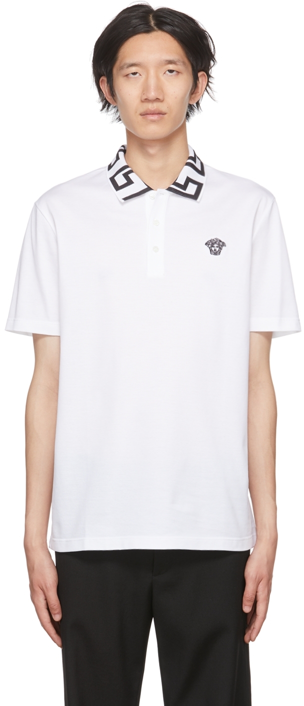 Versace Medusa Greca Polo Shirt, Male, Black+white, Xs