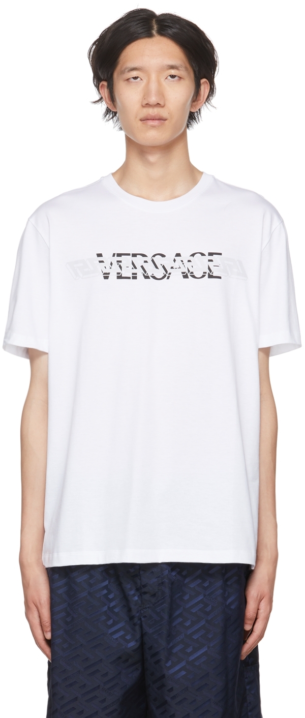 Shop Versace White La Greca T-shirt In 1w000 Bianco Ottico