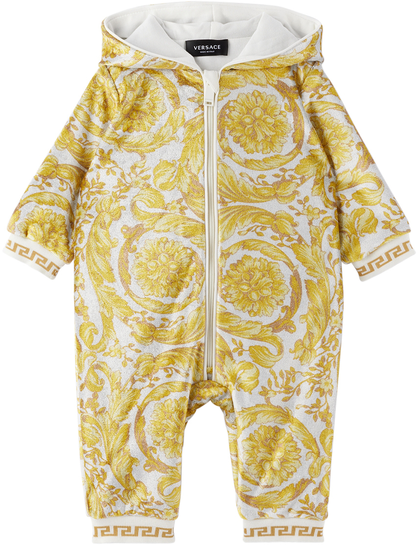 Versace Baby White & Gold Baroque Bodysuit In 5w050