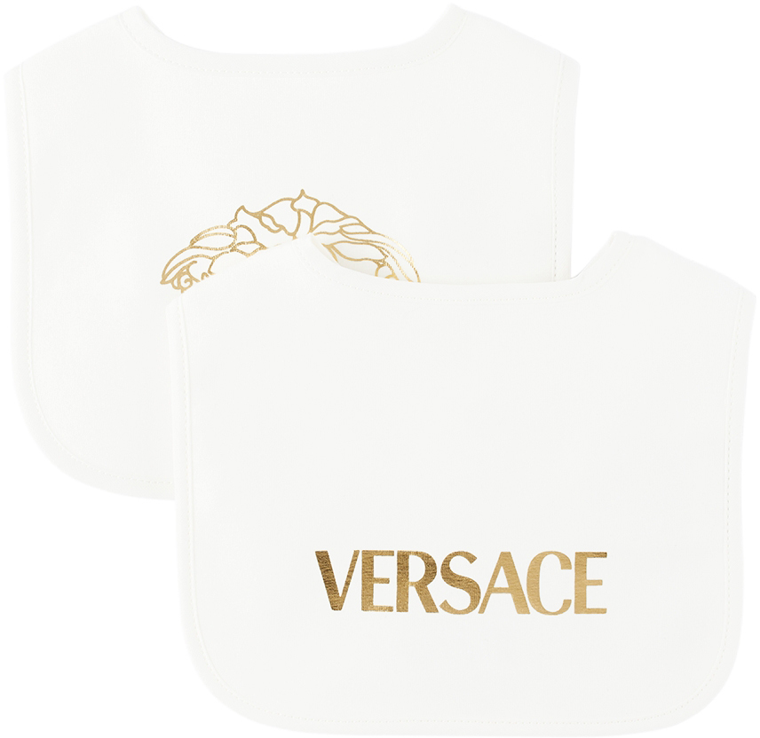 Versace Two-pack Baby White Medusa Bibs In 2w110