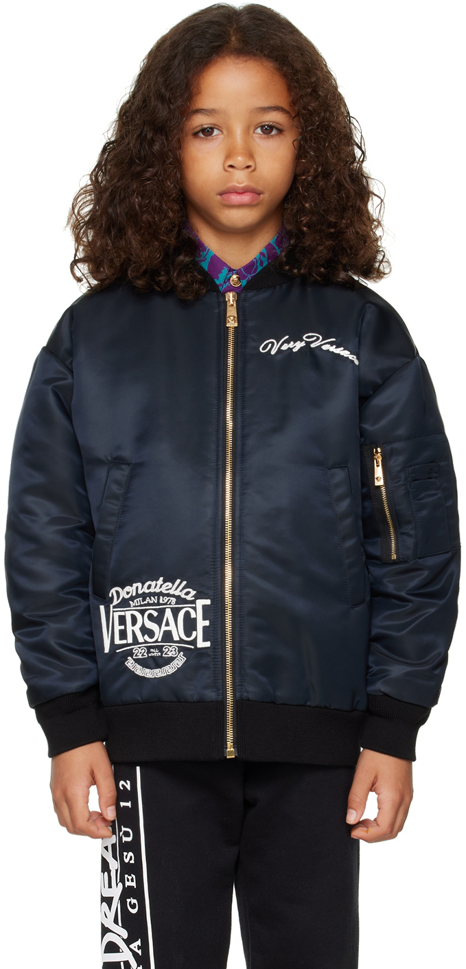 Versace Kids Black Embroidered Bomber Jacket
