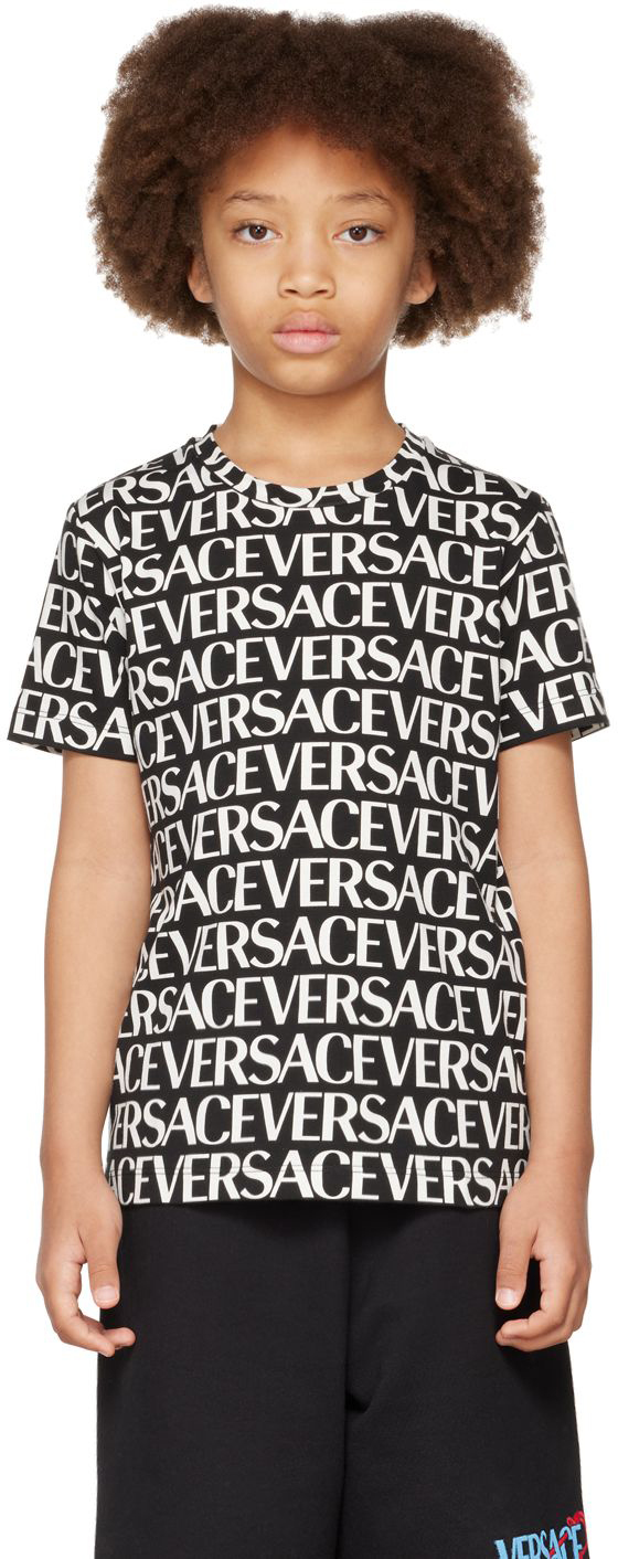 Versace Kids Black & White Logo Print T-Shirt