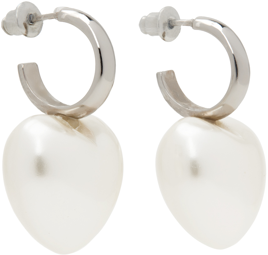 Simone Rocha White Pearl Heart Earrings